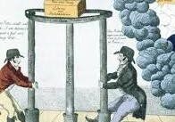 Antique guillotine engraving with two men